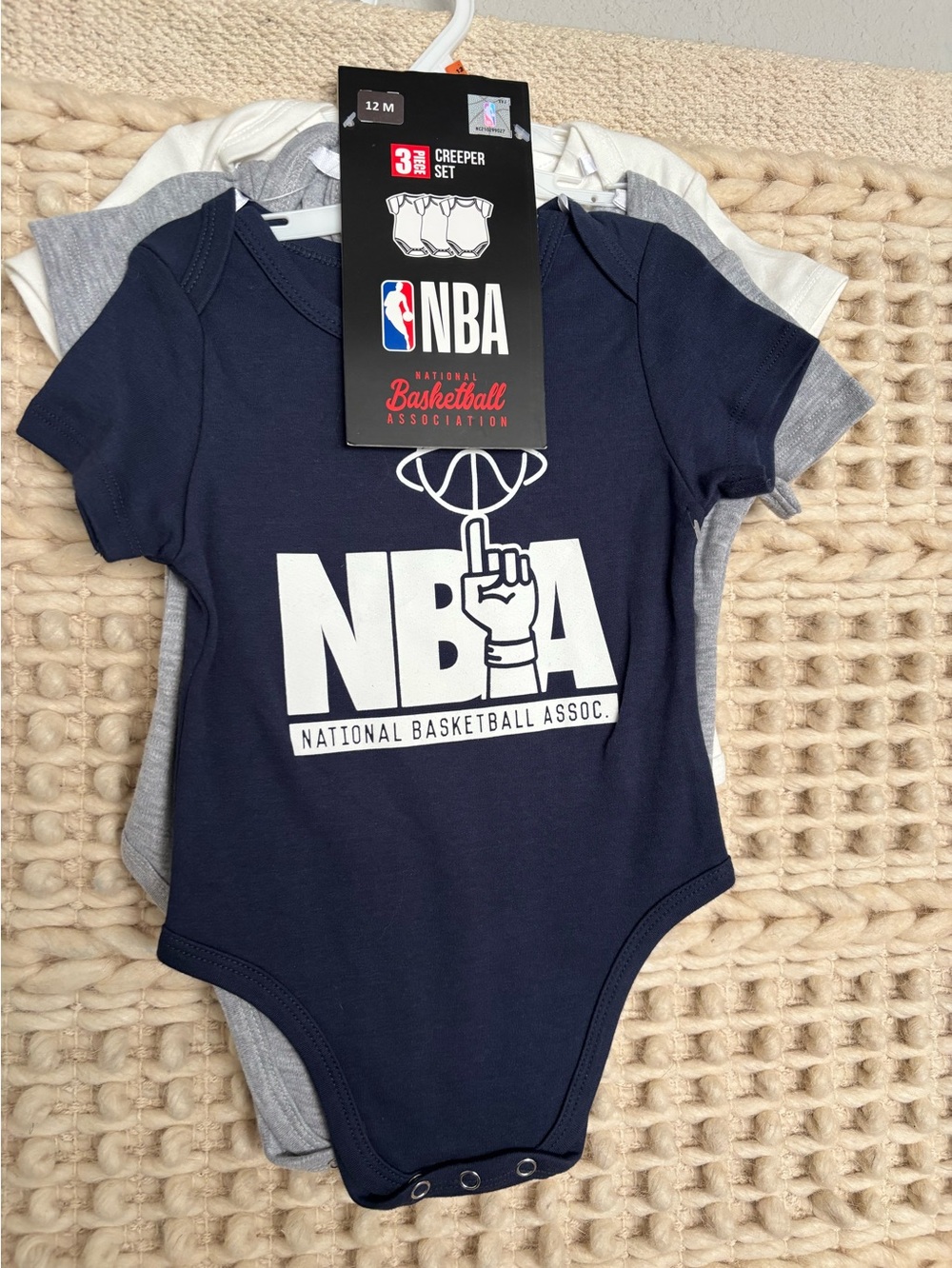 NBA Navy, Gray & White Kids One-Piece Bodysuit Set - 3-Pack